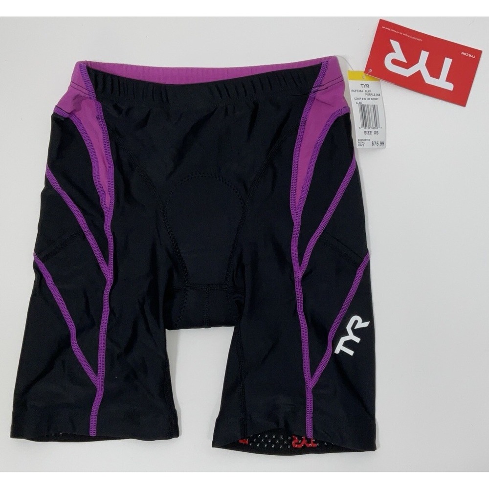 NWT Women's TYR‎ Competitor 8" Triathlon Compression Shorts Black & Purple Sz XS